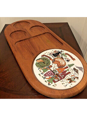 Vintage Dolphin Teakwood Wooden Cheese and Cracker Olives Charcuterie Board Tray